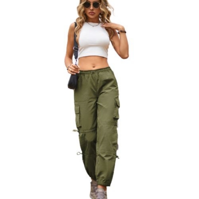 SIMPLEE Pantalones Mujer Cargo Holgados-Verde Militar