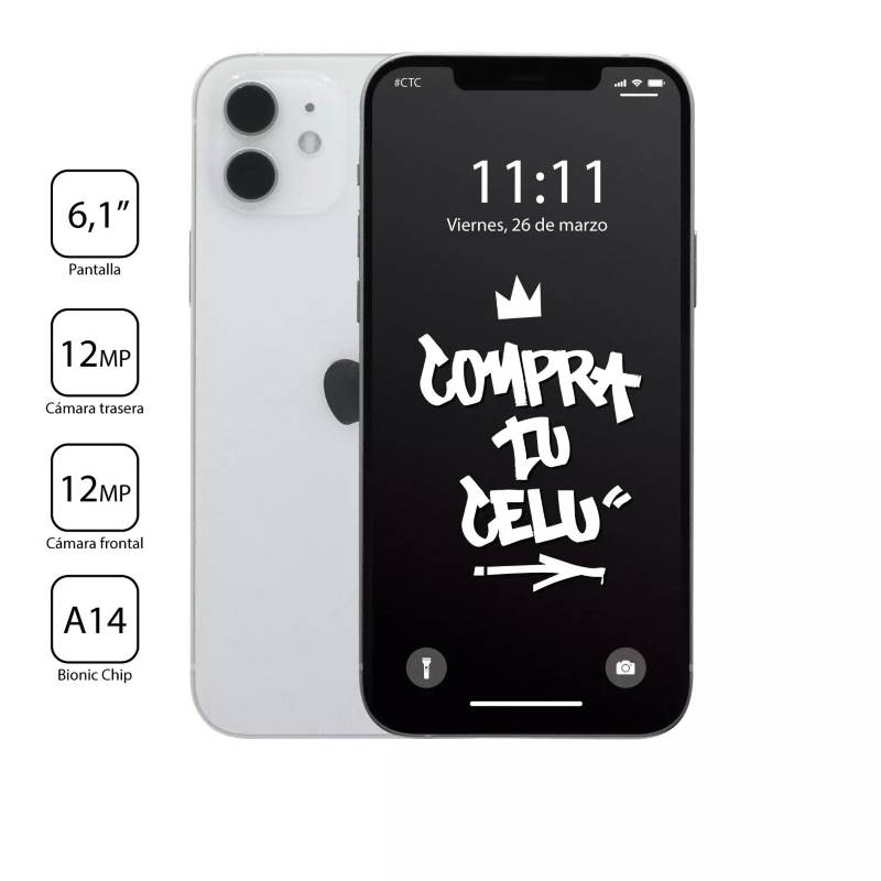 APPLE - iPhone 12 Blanco 64GB - Reacondicionado - Excelente Estado