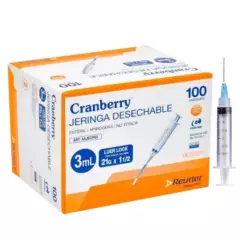 CRANBERRY - Jeringa Desechable Luer Lock 3cc 21g X 1 1/2 Caja 100 Unid. Cranberry