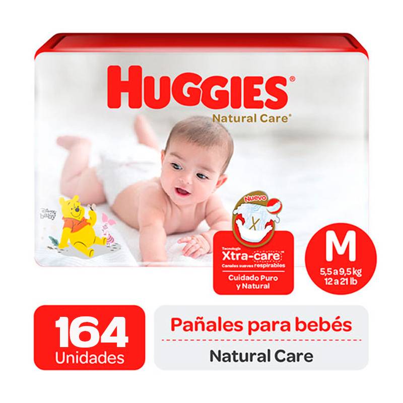 HUGGIES - Pañales Huggies Natural Care Pack 164 Und. Talla M