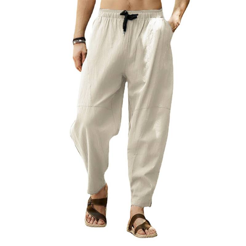 Pantalones de lino y algodón para hombre holgados tallas grandes.