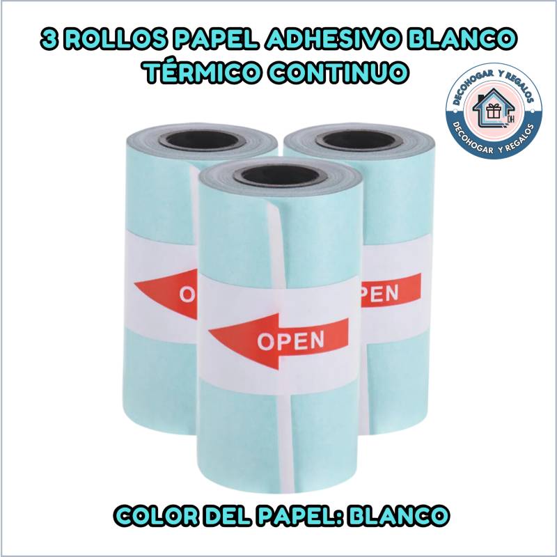 Generico 3 Rollos Papel Adhesivo Continuo Blanco Impresora Térmica 57x30mm 0123