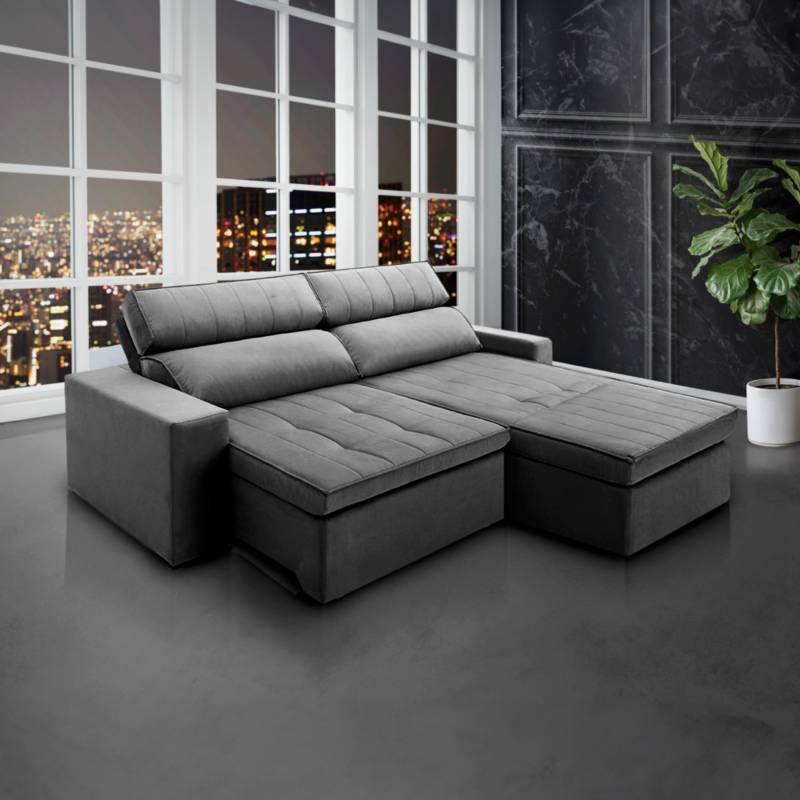 RE DECORA Sofa reclinable / Sillon reclinable 2.04 mts. Color Gris Oscuro