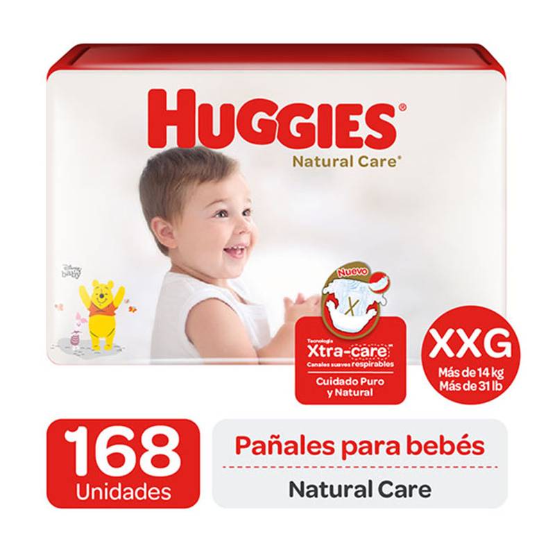 HUGGIES - Pañales Huggies Natural Care Pack 168 U. Talla Xxg