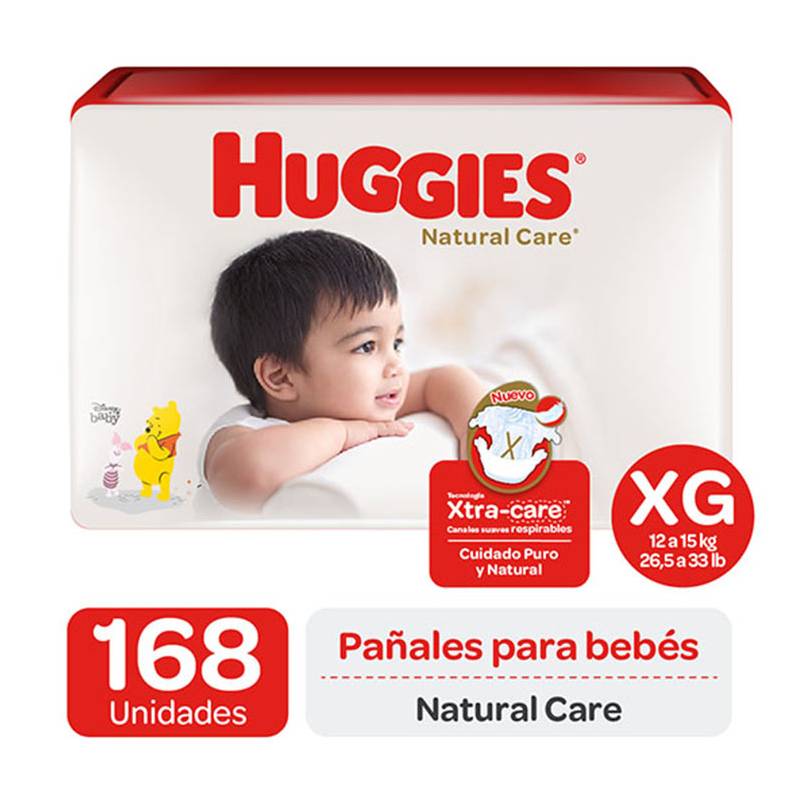 HUGGIES - Pañales Huggies Natural Care Pack 168 Un. Talla XG