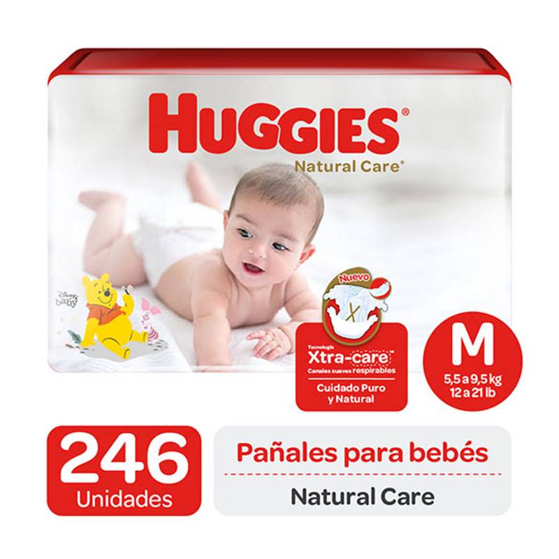HUGGIES - Pañales Huggies Natural Care Pack 246 Un. Talla M