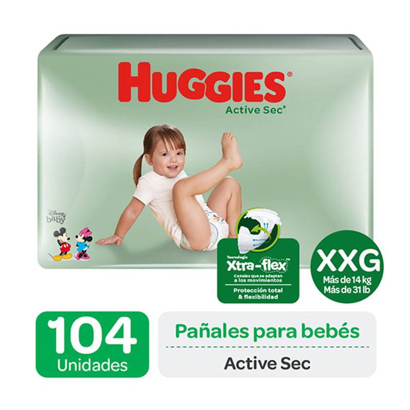 HUGGIES - Pañales Huggies Active Sec Pack 104 Un. Talla Xxg
