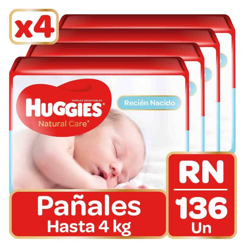 HUGGIES - Pañales Huggies Natural Care Pack 136 Un. Talla RN