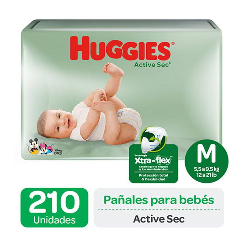 HUGGIES - Pañales Huggies Active Sec Pack 210 un . Talla M