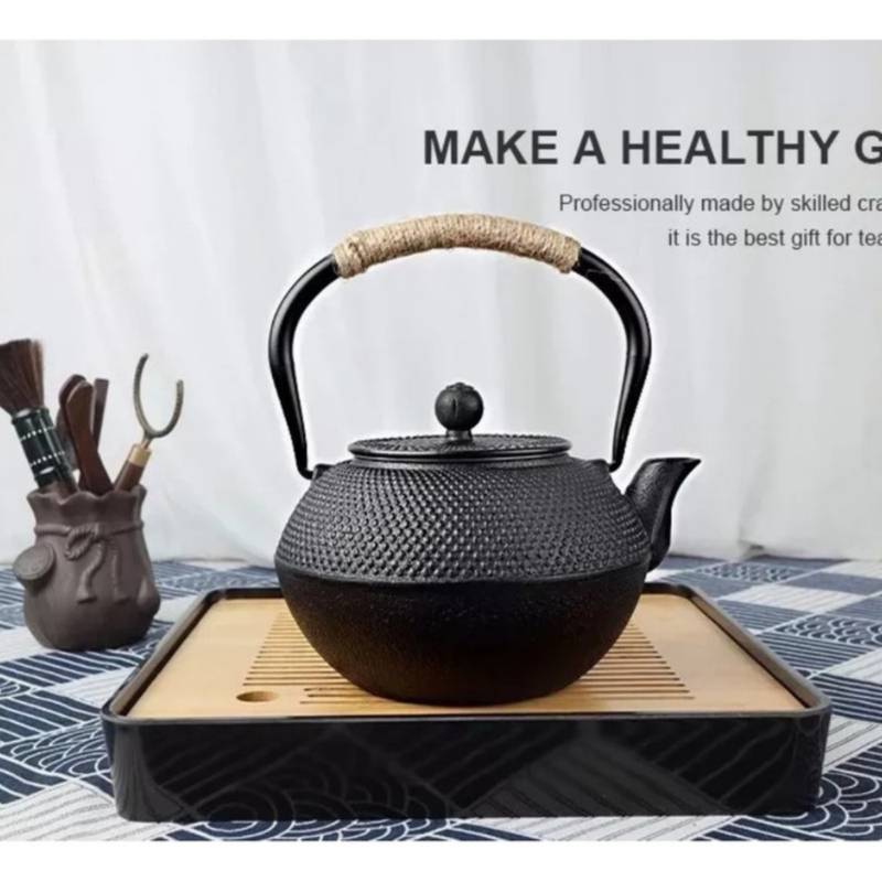 Tetera de hierro fundido, tetera japonesa con infusor para hojas sueltas,  tetera para estufa de té, cubierta segura con interior esmaltado, patrón de