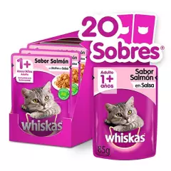 WHISKAS - Whiskas - Alimento Húmedo Sobre Gato Adulto Salmón en Salsa 20 Sobres