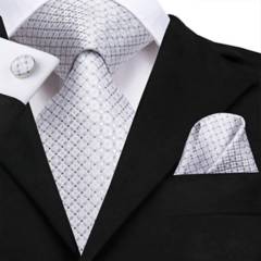 GENERICO - Set corbata pañuelo y colleras de seda lujo Hi-tie mod Patron