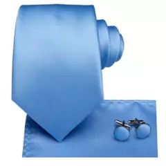 GENERICO - Set corbata pañuelo y colleras de seda lujo Hi-tie mod Liso