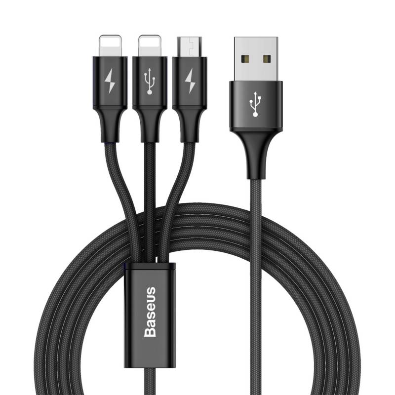 Baseus - Rapid 3-In-1 Cable Micro-Dual Lightning 3A Black