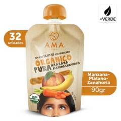 AMA - Puré Manzana Plátano Zanahoria Orgánico 32x90Grs