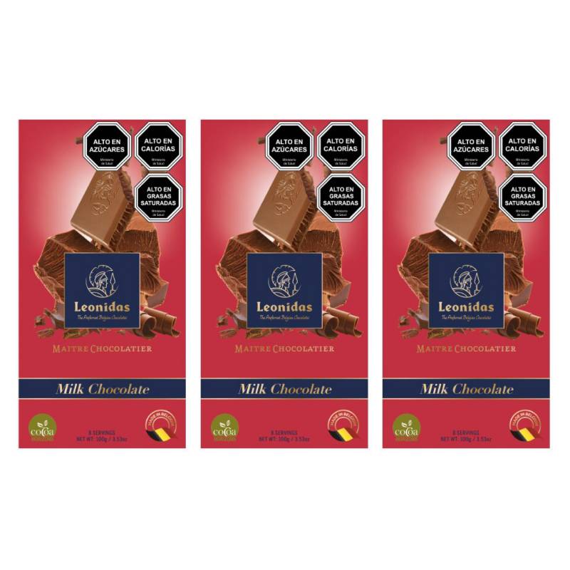LEONIDAS - Pack 3 Barras 100g Milk 30% Chocolate Belga