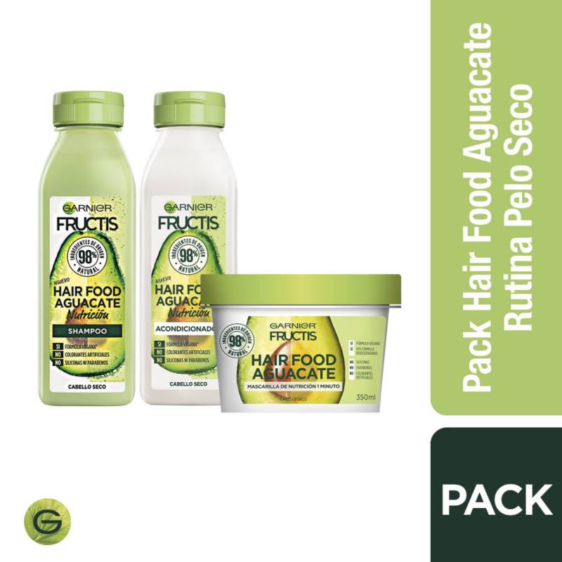 Garnier Skin Natural Face - Set para Pelo Seco Hair Food Aguacate Shampoo 300 ml + Acondicionador 300 ml + Crema de Tratamiento de 350 ml