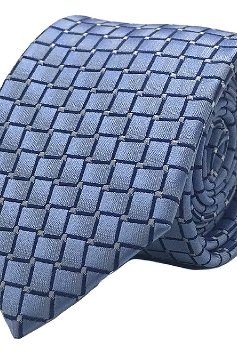 BASEMENT - Corbata Seda Celeste Cuadro Azul 7 Cm