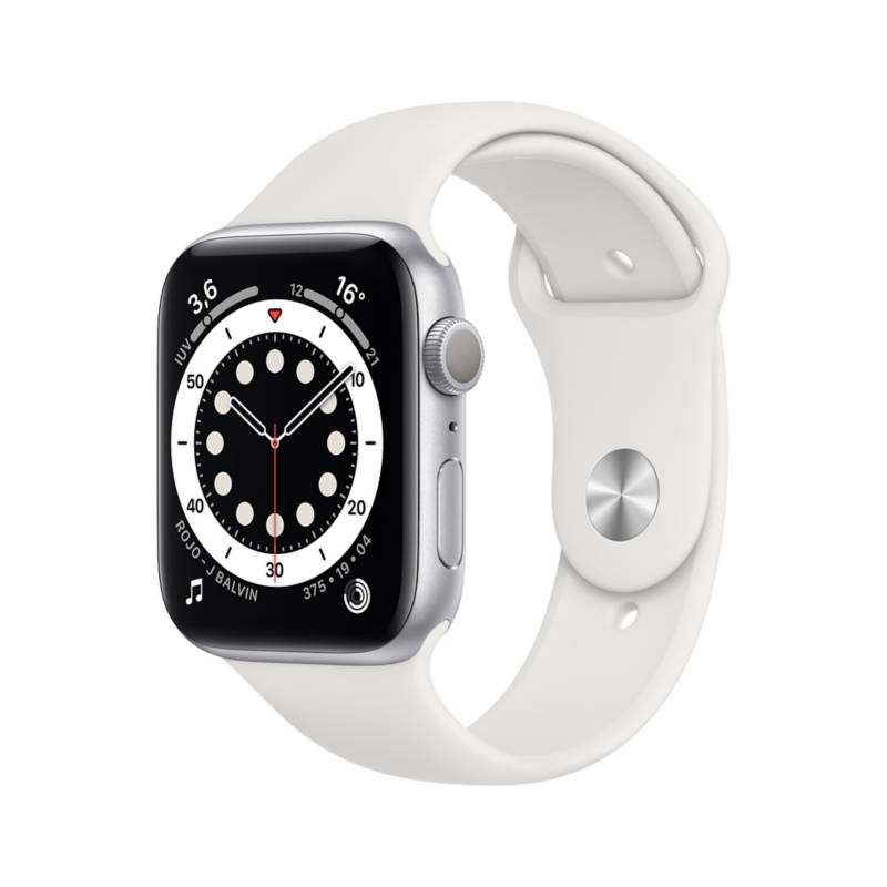 APPLE - Apple Watch Series 6 (44mm, GPS) - Caja Aluminio Color plata - Correa Deportiva Blanca