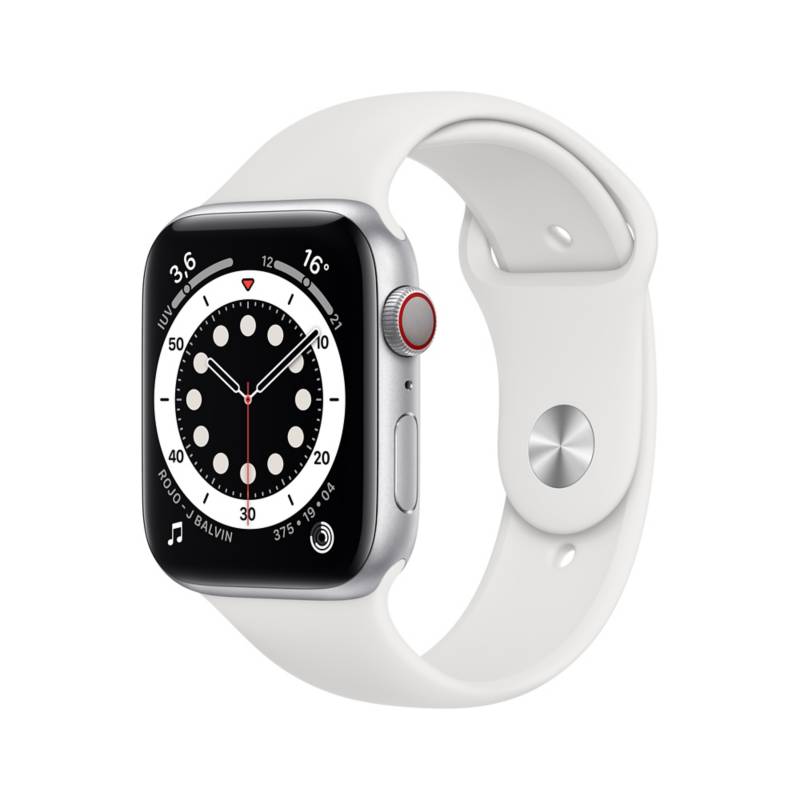 APPLE - Apple Watch series 6 (44mm, GPS + Cellular) - Caja aluminio color plata - Correa deportiva blanca