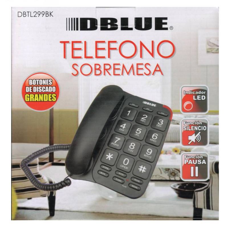 DBLUE - Teléfono Sobremesa botones Grandes Negro