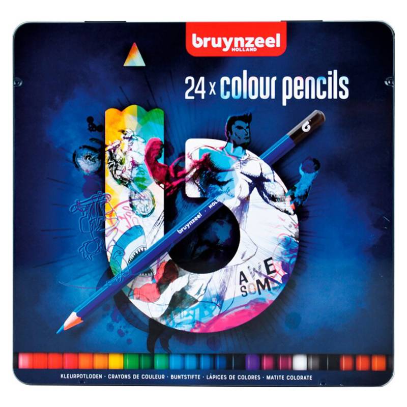 BRUYNZEEL - Lápices Hexagonales 24 Colores En Caja Metálica Bt