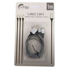 HOMEWELL - Cable Usb 3 En 1 (Micro Usb/Lightning/Tipo C)