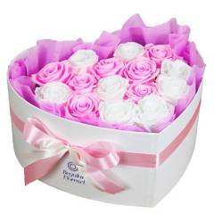 REGALAR FLORES - Caja Diseño Corazón Con Rosas Rosadas Y Blancas Regalar Flores