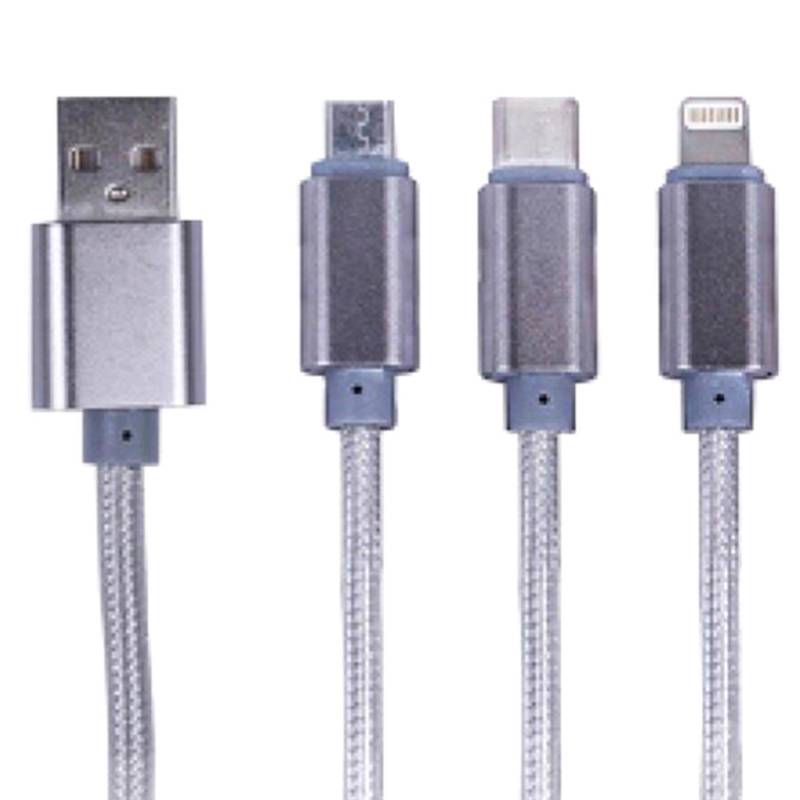  - Cable 3 En 1 C/Micro Usb Iphone Metálico Philco