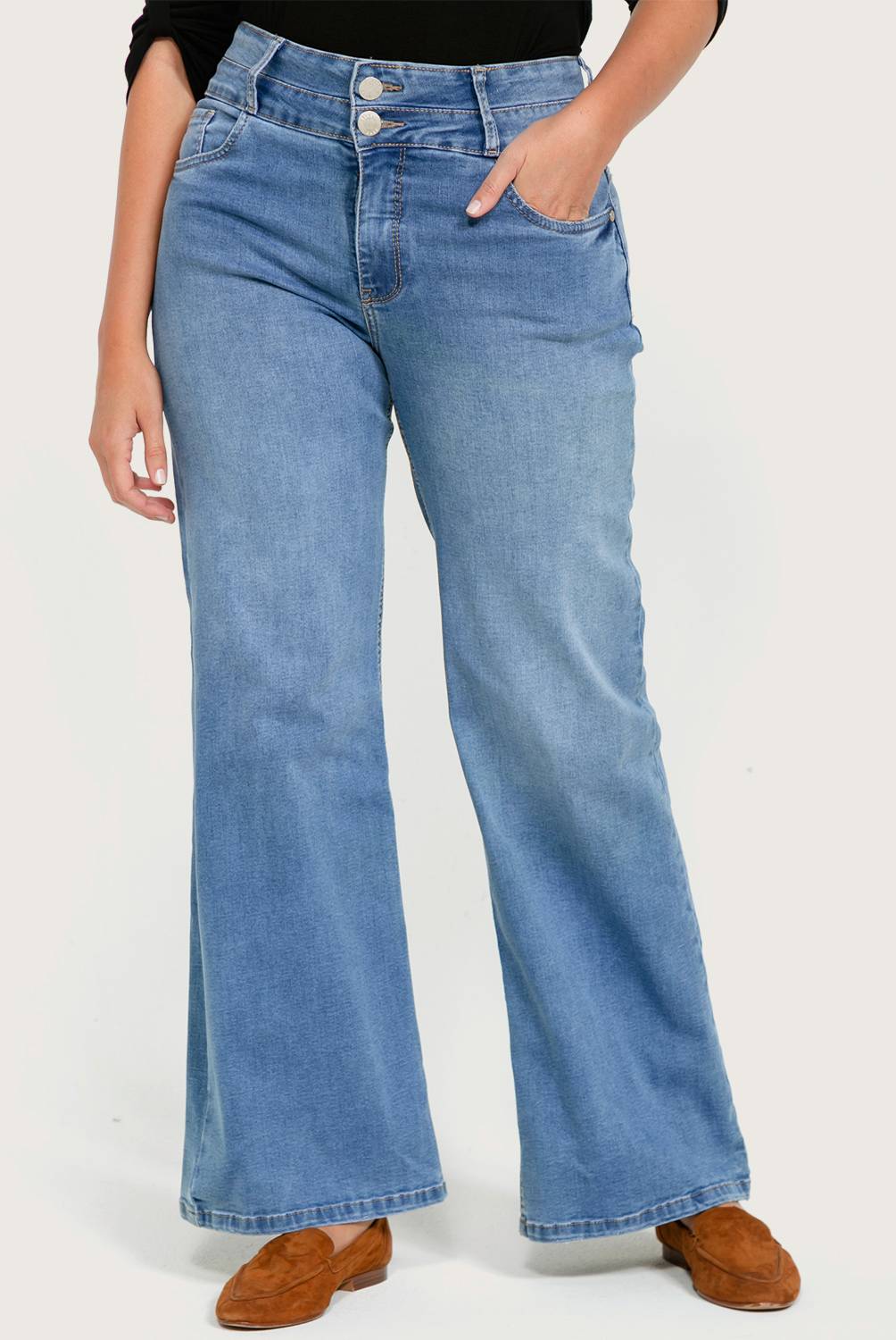 ELLE - Jeans Wide Leg Tiro Alto Mujer