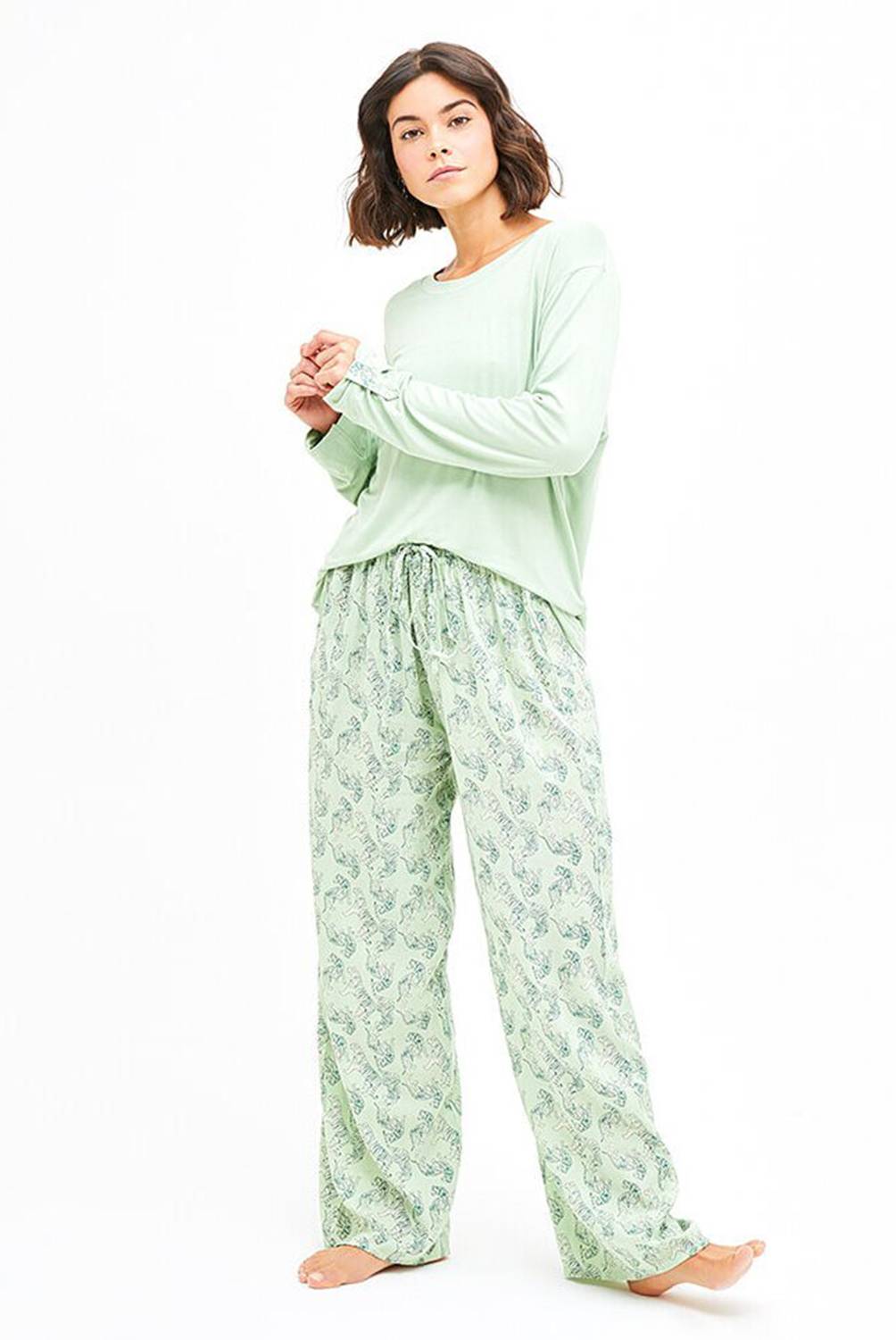 LOUNGE - Pijama Mujer Conjunto Polera Tigres Aqua