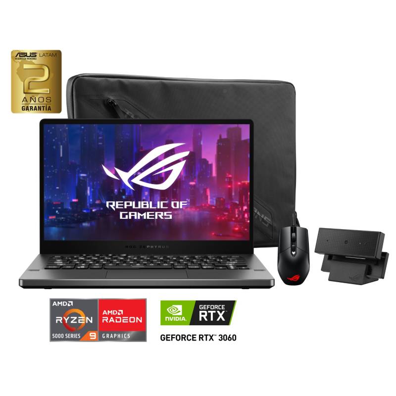 ASUS - Notebook Asus Gamer ROG Zephyrus G14 GA401QM-K2120T AMD Ryzen 9 16GB RAM 1TB SSD NVIDIA GeForce RTX 3060 14"