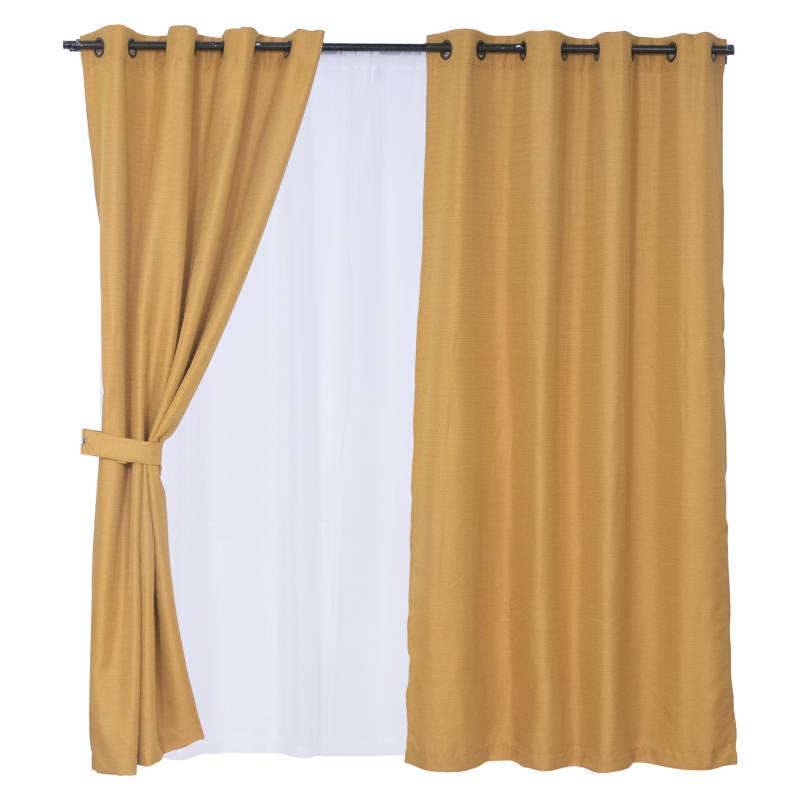 MASHINI Cortinas 8 Piezas Argollas 140X220 Mostaza | falabella.com