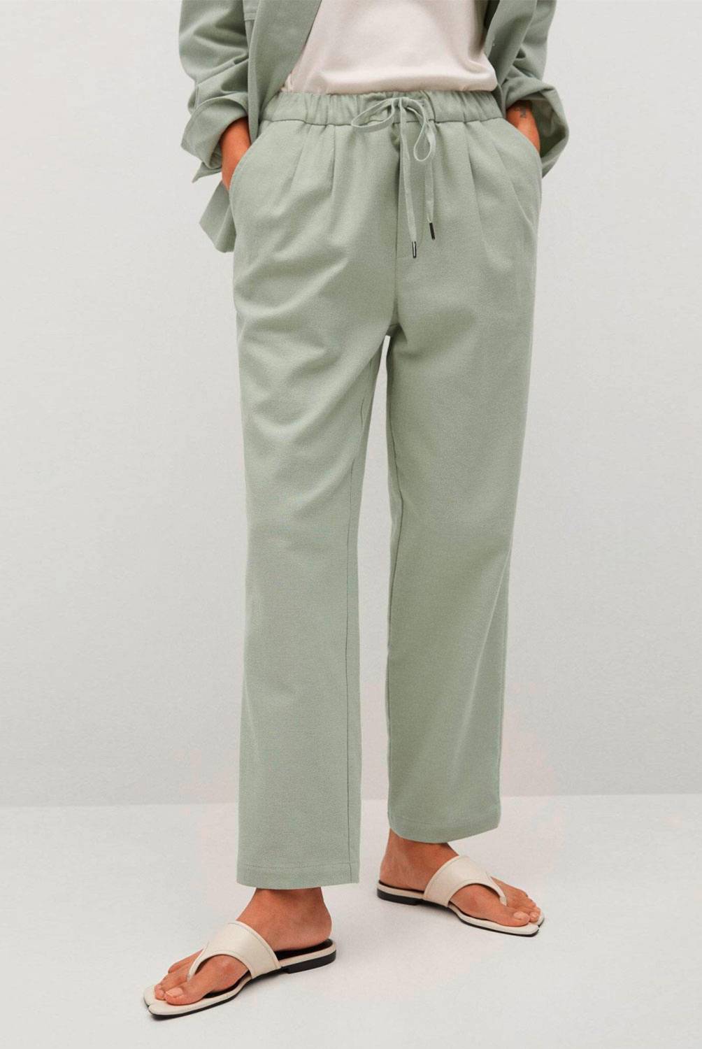 MANGO - Pantalón Slim Tiro Medio 100% Algodón Spring Mujer