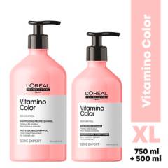 LOREAL PROFESSIONNEL - Set Capilar XL Cuidado del Color Vitamino Color Serie Expert Shampoo 750 ml + Acondicionador 500 ml