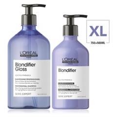 LOREAL PROFESSIONNEL - Set XL Cabello Rubio Blondifier Serie Expert Shampoo Gloss 750 ml+ Acondicionador 500 ml