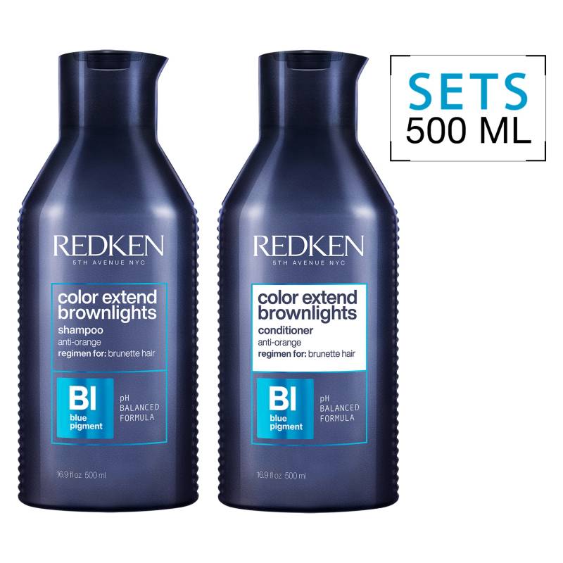 REDKEN - Set Tonalización Cabellos Castaños Color Extend Brownlights Shampoo 500 ml + Acondicionador 500 ml REDKEN