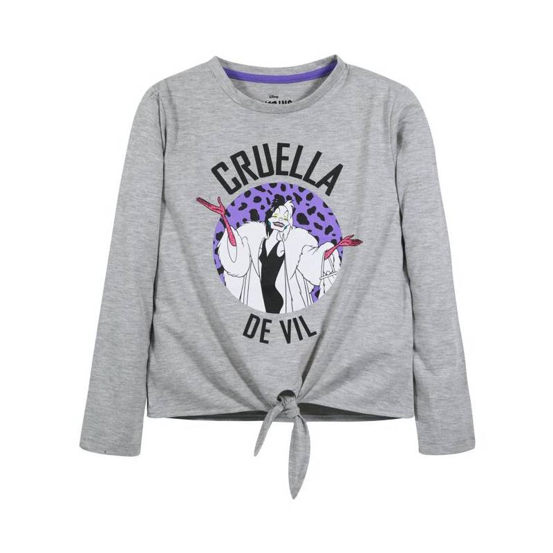 DISNEY Polera Ni a Princesas Y Villanas Gris Cruella falabella