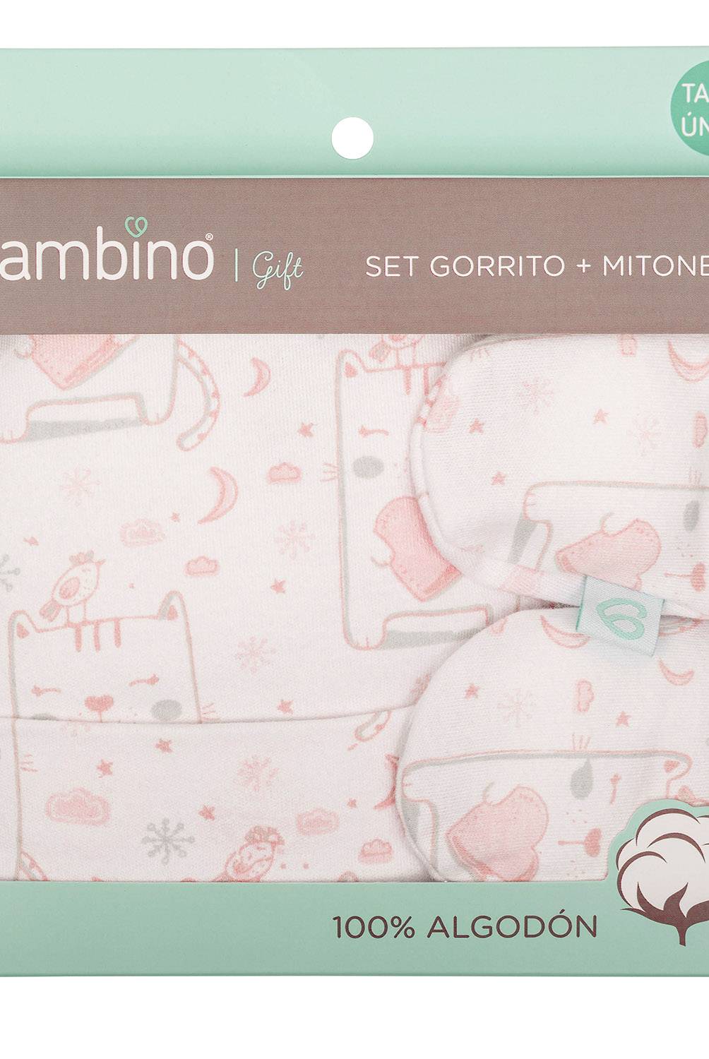 BAMBINO - Set Gorrito Con Mitones Rosado