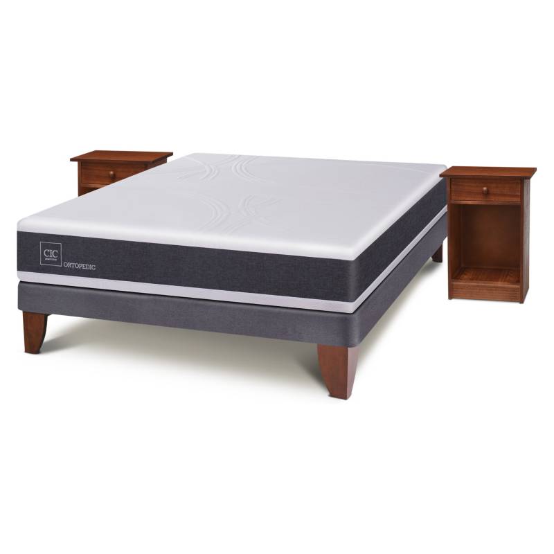 Cama Europea 2 Plazas Balance Base Dividida + Respaldo Villarrica Gris