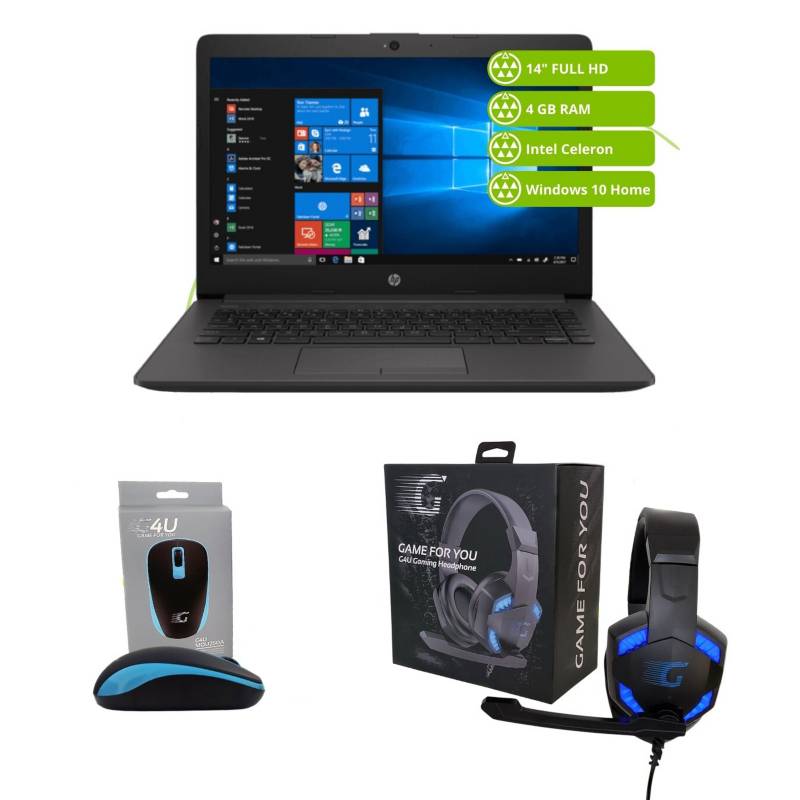 HP - Hp 240 4Gb 500Gb W10  Audífono Y Mouse Gamer Azul