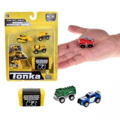 TONKA - Pack 4 Micro Vehiculos Metalicos De 4 Cms Mas Cajita Contenedora Tonka