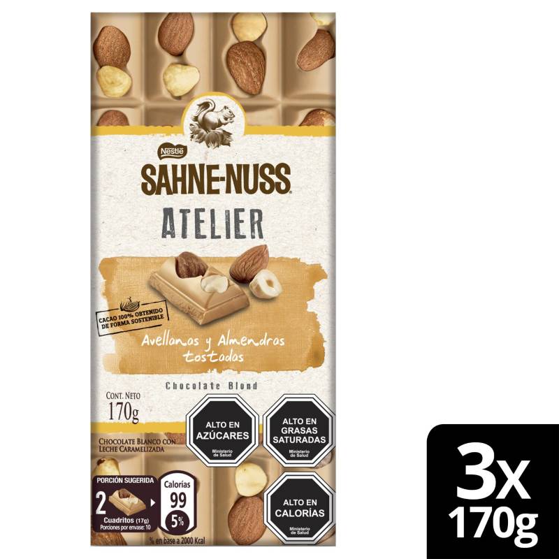 NESTLE - Chocolate Sahne Nuss Avellanas Y Almendras 170G X3