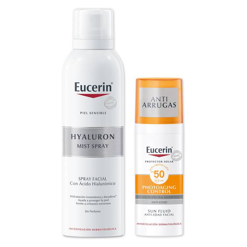 EUCERIN - Set Protector Solar Facial Anti Edad SPF50 50ml + Spray Facial Hidratante Hyaluron 150ml