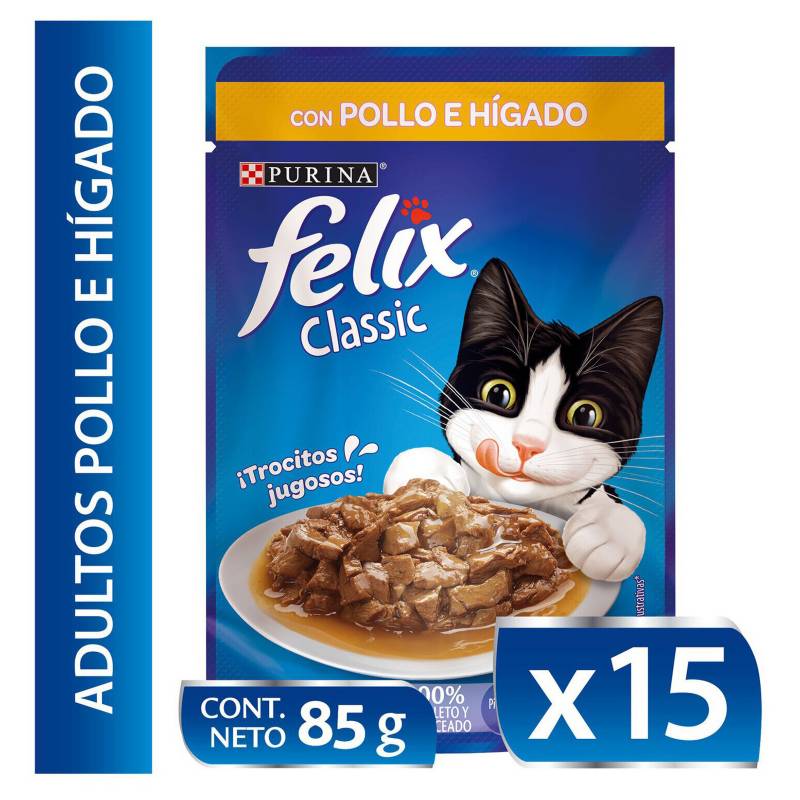 PURINA - Alimento Húmedo Felix Adultos Pollo Hígado 85Gx15