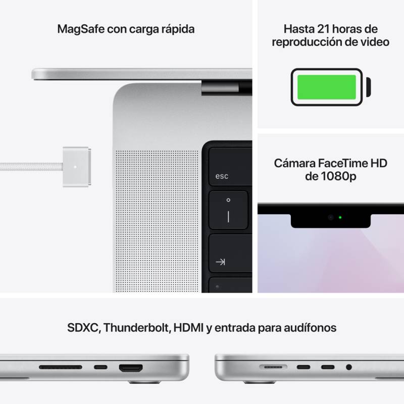 APPLE - Apple MacBook Pro (16" Chip M1 Pro CPU 10 núcleos y GPU 16 núcleos, 16GB RAM, 1TB SSD)- color plata
