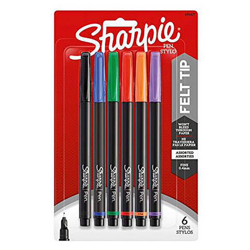 SHARPIE - Bolígrafos de Punta Ultra Fina 6 Colores