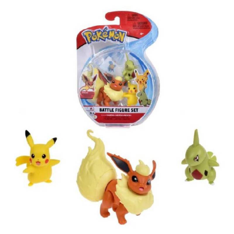 POKEMON - Pokémon - Pack 3 Figura Flareon Larvitar Pikachu