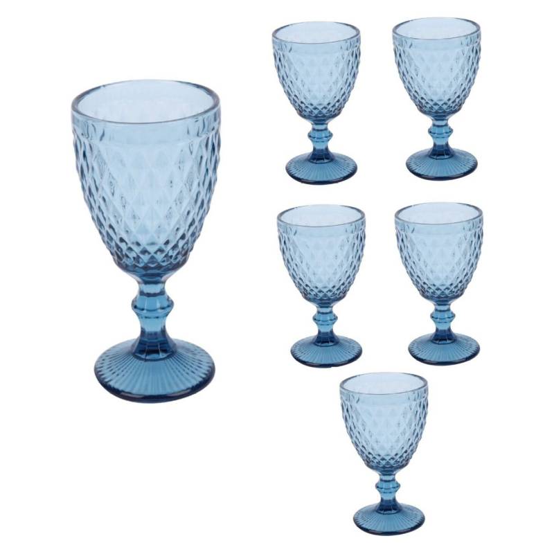 GENERICO Juego 6 Copas de Vidrio Vintage Elegantes 300ML Azul