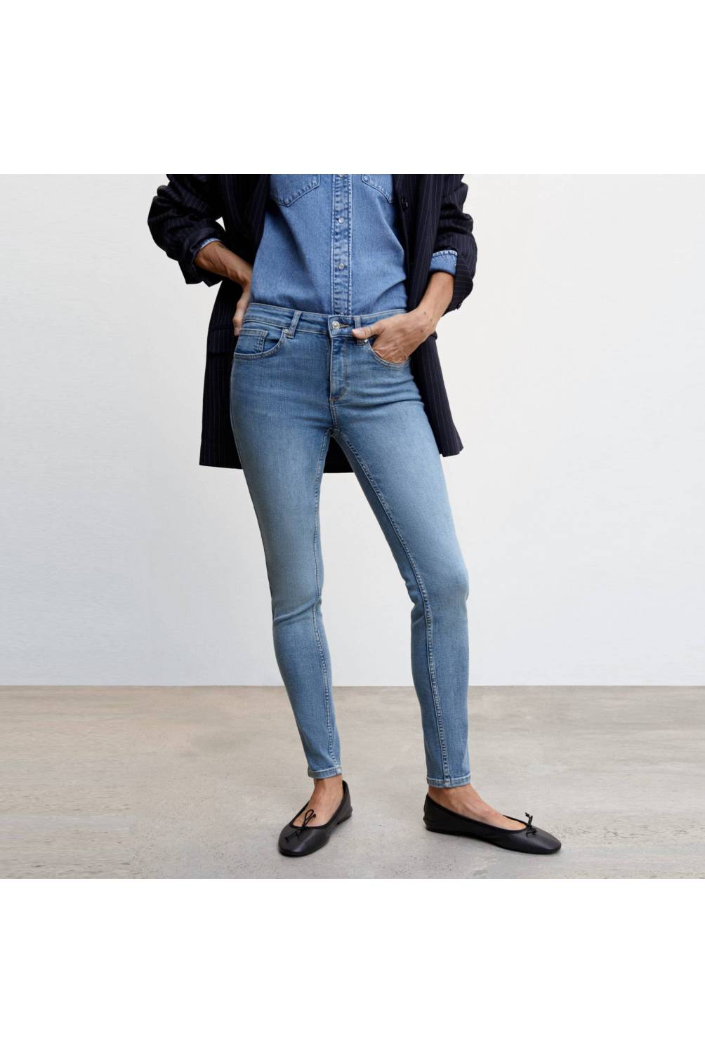 Jeans rectos tiro alto rotos - Mujer